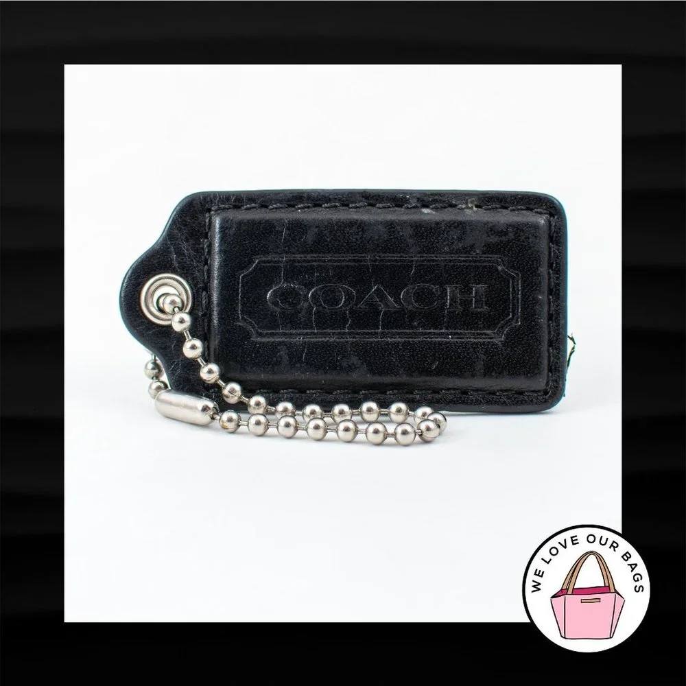 2.5" Large COACH BLACK LEATHER KEY FOB BAG CHARM KEYCHAIN HANG TAG